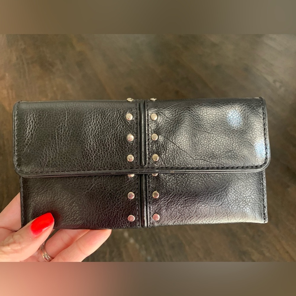 Michael Kors Black Leather Wallet Silver-Tone Hardware